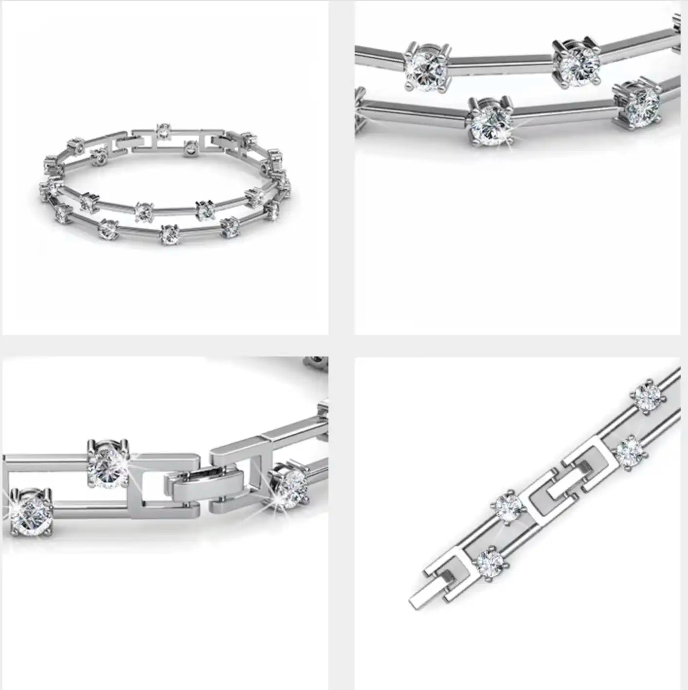 Дамска гривна с кристали Tennis Style 18K покритие Бяло злато