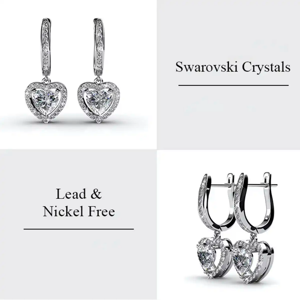 Висящи обеци Сърца Romantic Sparkle с австрийски кристали