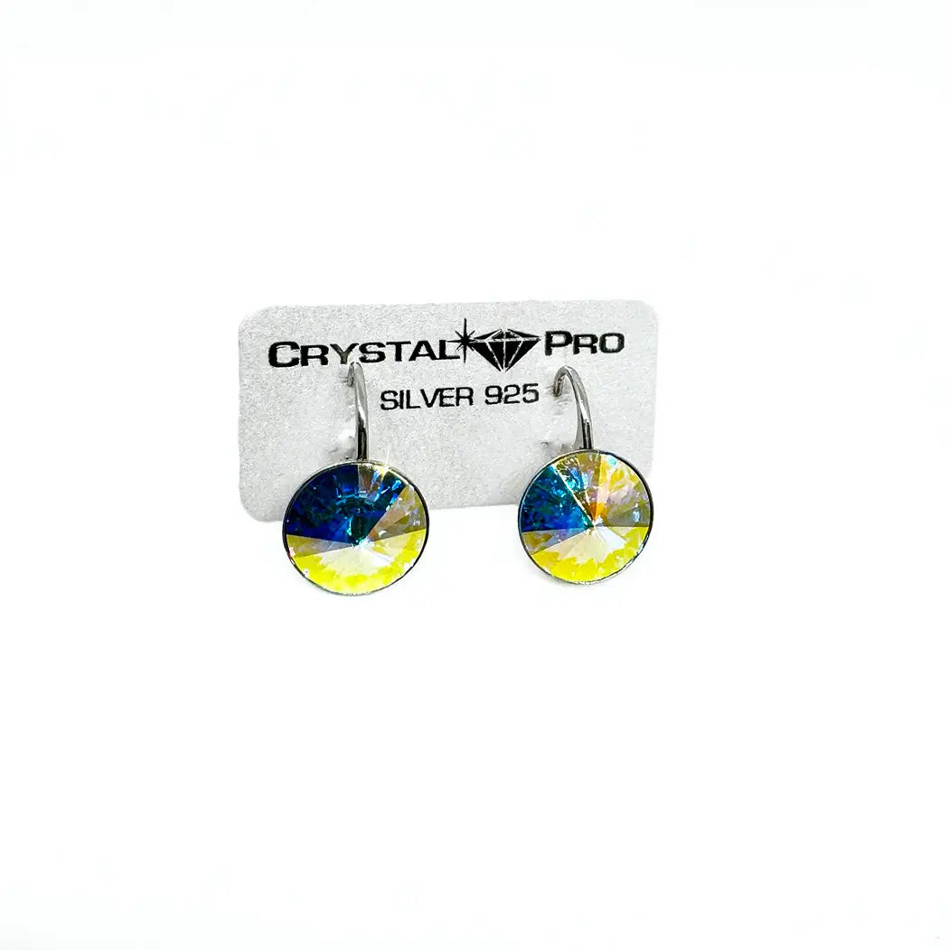 Сребърни обеци  на панта с кристали Риволи