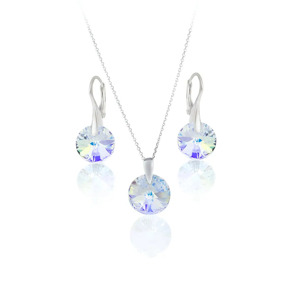 Дамски сет бижута с кристали в кръгла форма в цвят Aurore boreale, srebro 925