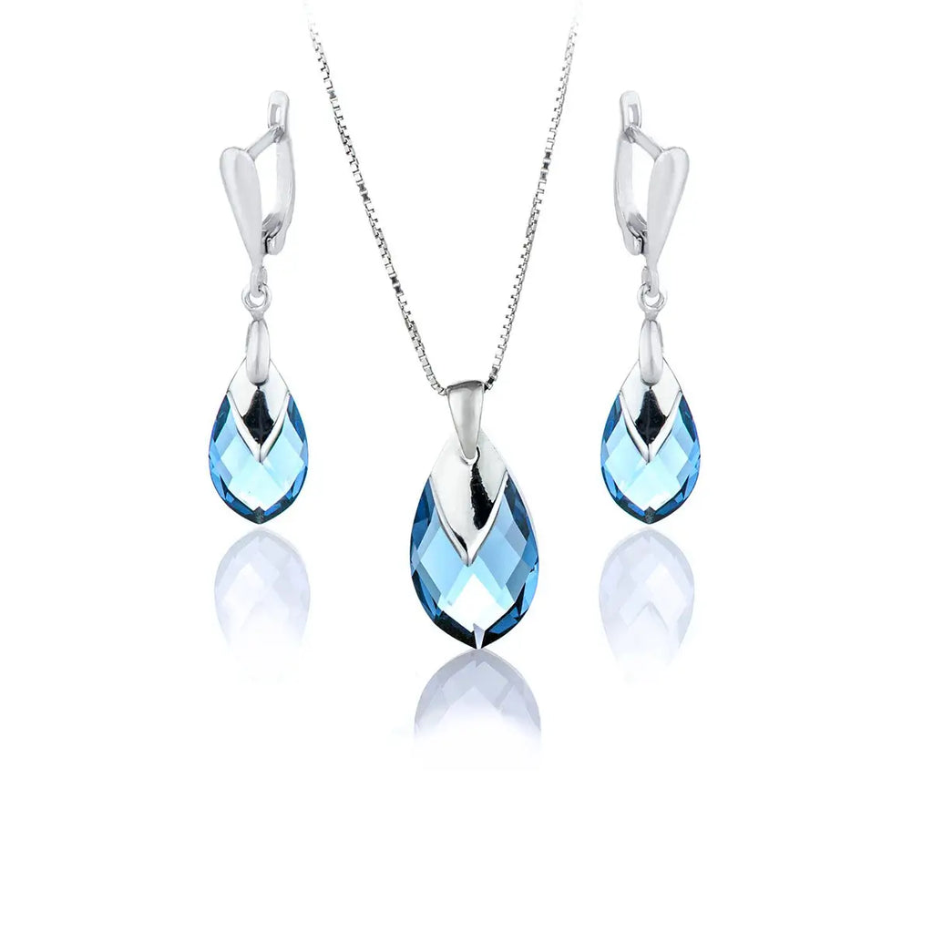 Сребърен комплект бижута Lavender Shine Teardrop с австрийски кристали
