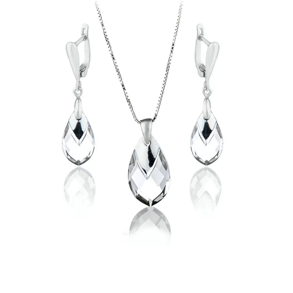Сребърен комплект бижута Lavender Shine Teardrop с австрийски кристали