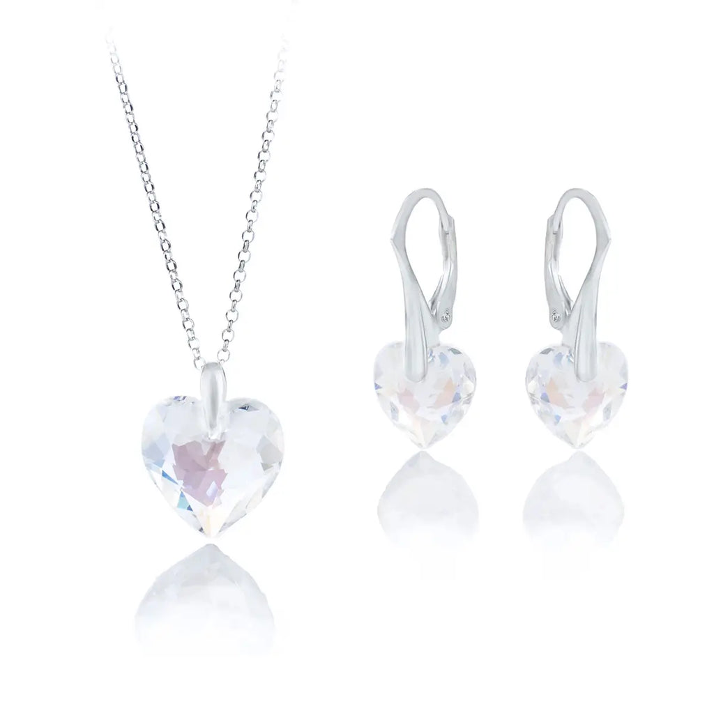 Сребърен сет колие с обеци с кристали Сваровски в цвят Crystal Shimmer- изящна шлифовка
