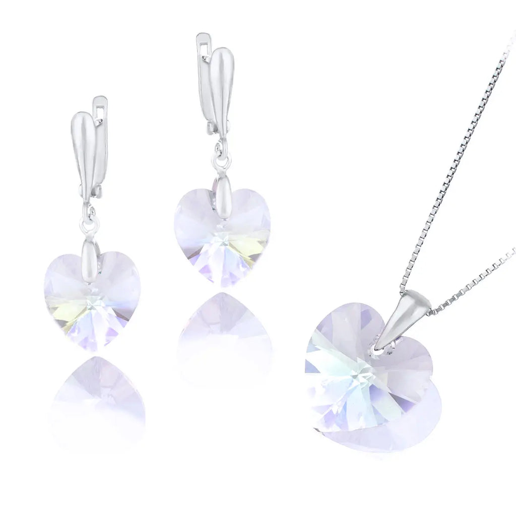 Сребърен комплект с кристали във форма на сърце Light Amethyst Shimmer 18мм
