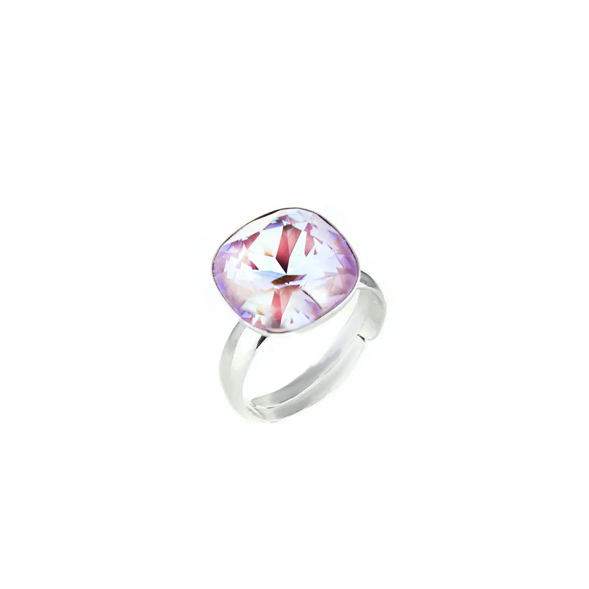 Сребърен пръстен с кристал Сваровски Quadro в нежен лилав цвят