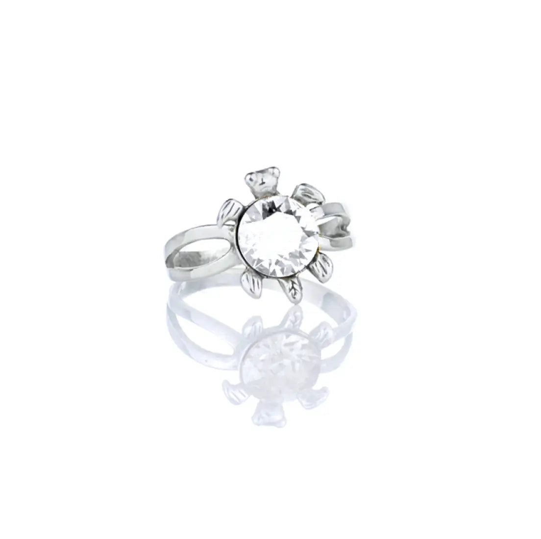 Сребърен пръстен с дизайн  Костенурка с австрийски кристали