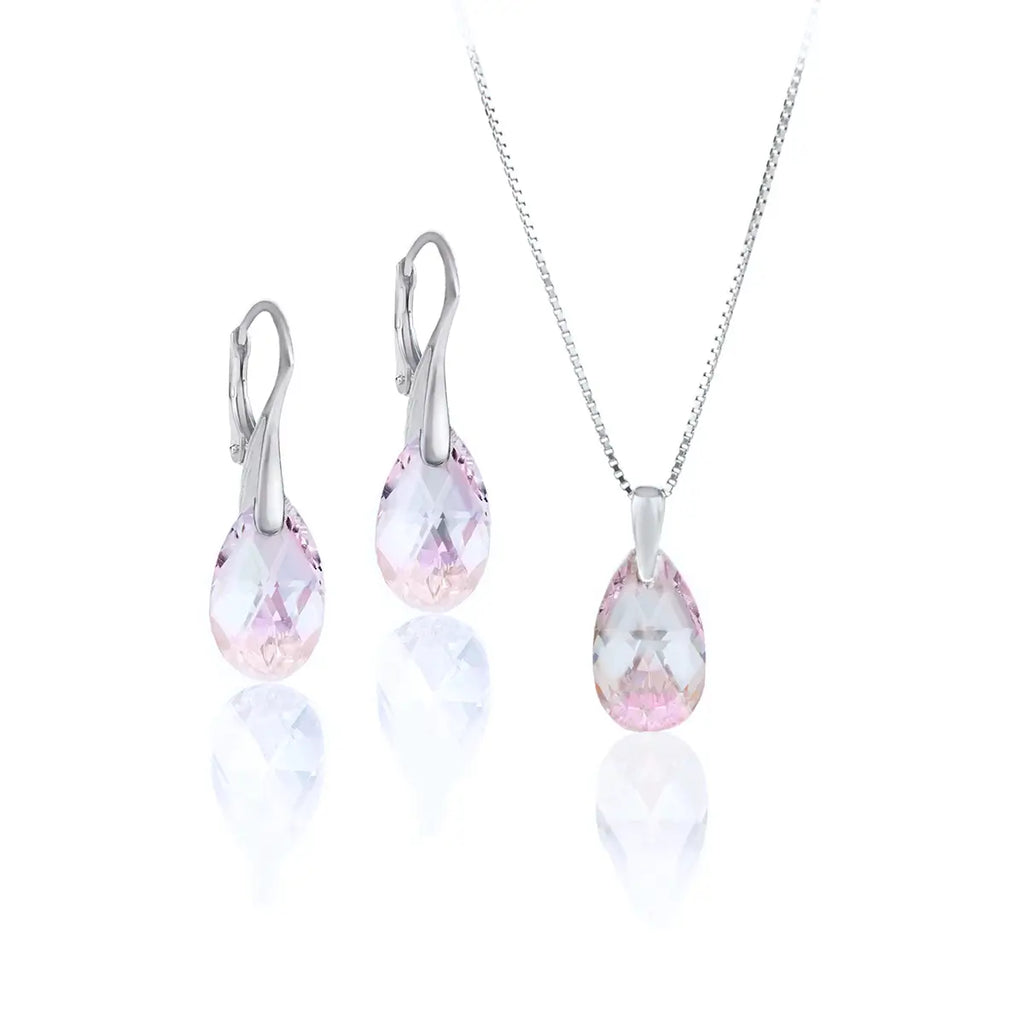 Сребърен сет Classic Drop с кристали в морски нюанси