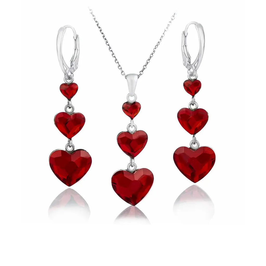 Сребърен сет Trio Hearts с австрийски кристали