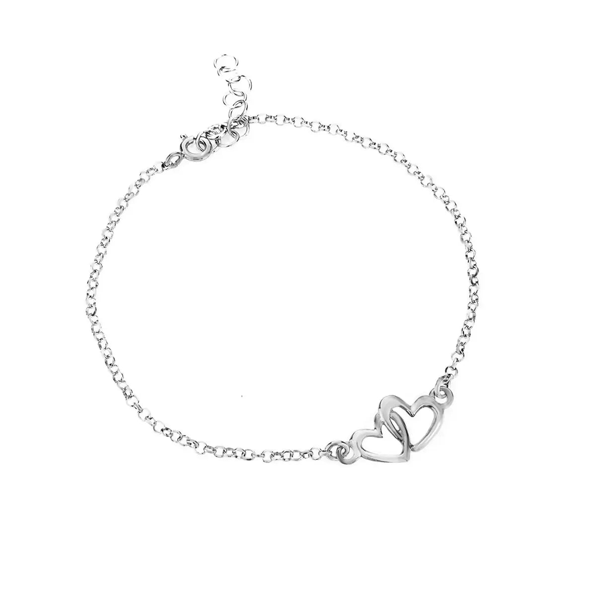 Сребърна гривна с две преплетени сърца от сребро 925