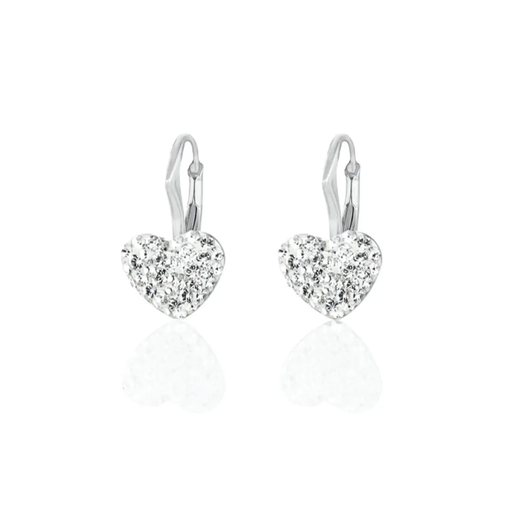 Сребърни обеци на панта Crystal Hearts с инкрустирани австрийски кристали