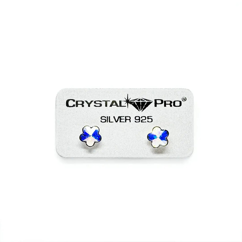 Сребърни обеци на винт Цвете с австрийски кристали 2 размера