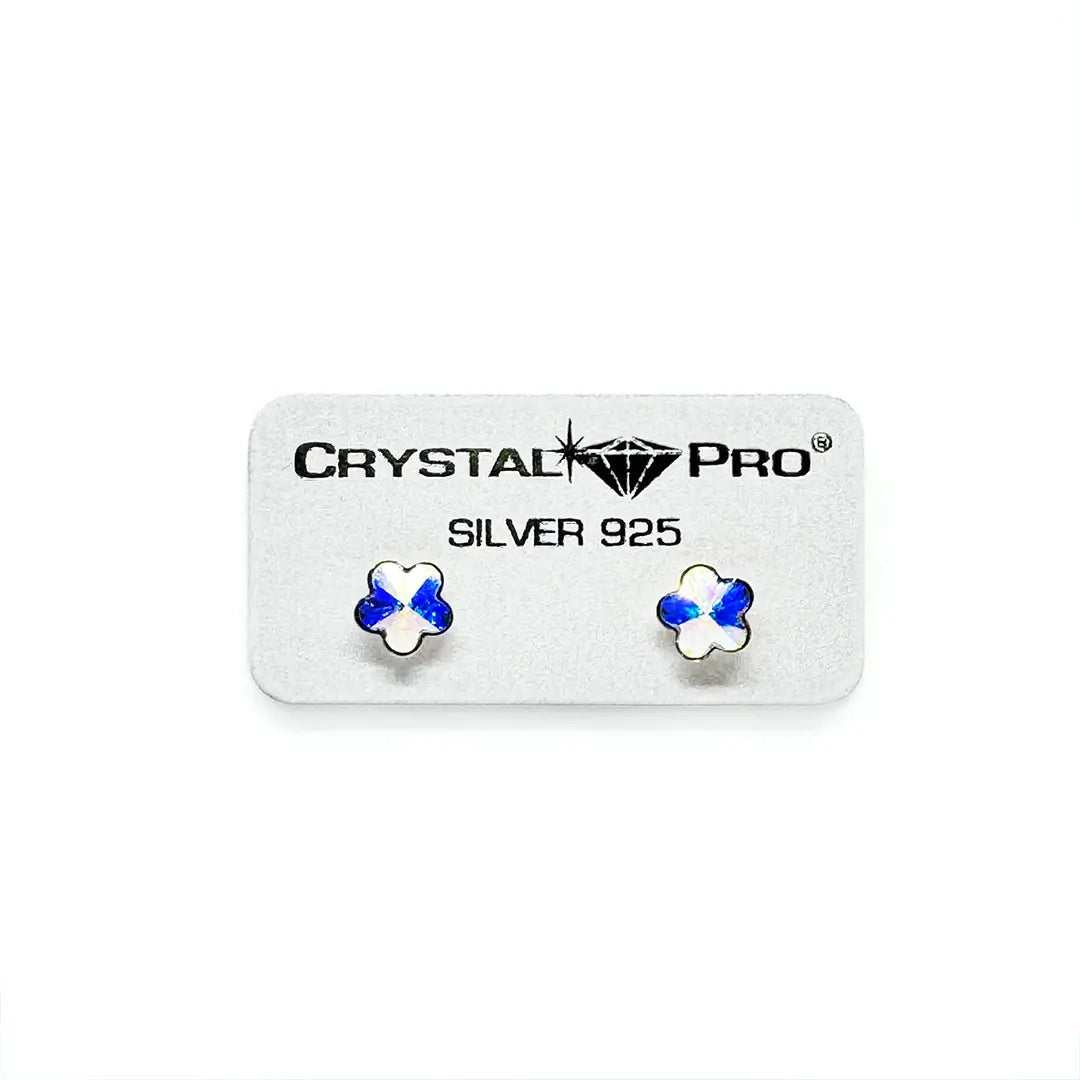 Сребърни обеци на винт Цвете с австрийски кристали 2 размера