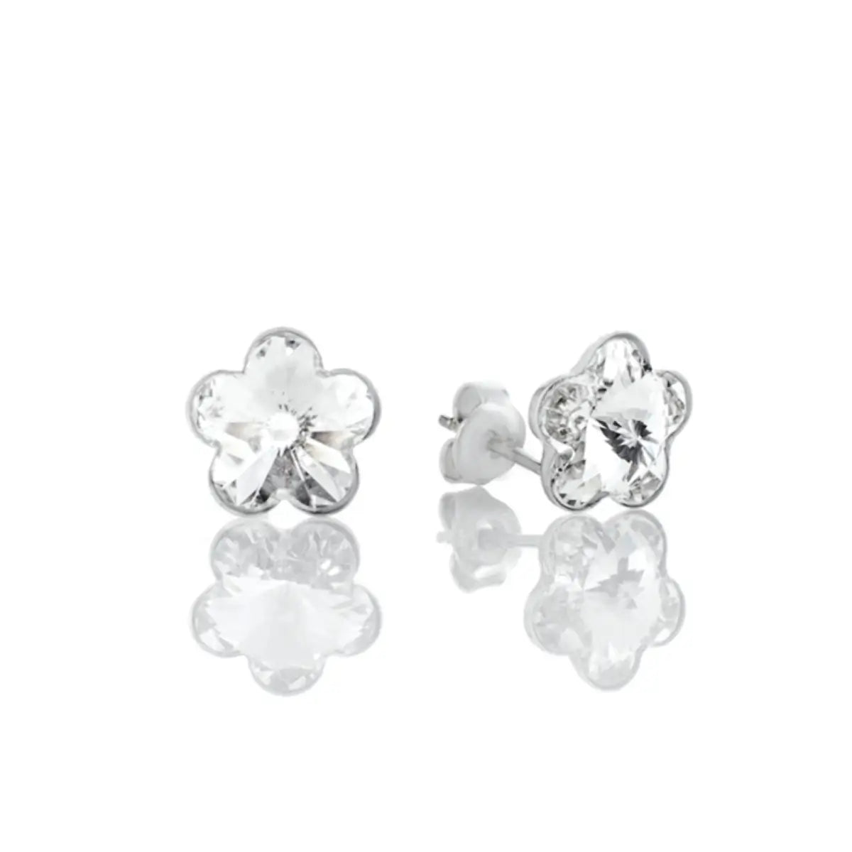Сребърни обеци на винт Цвете с австрийски кристали 2 размера