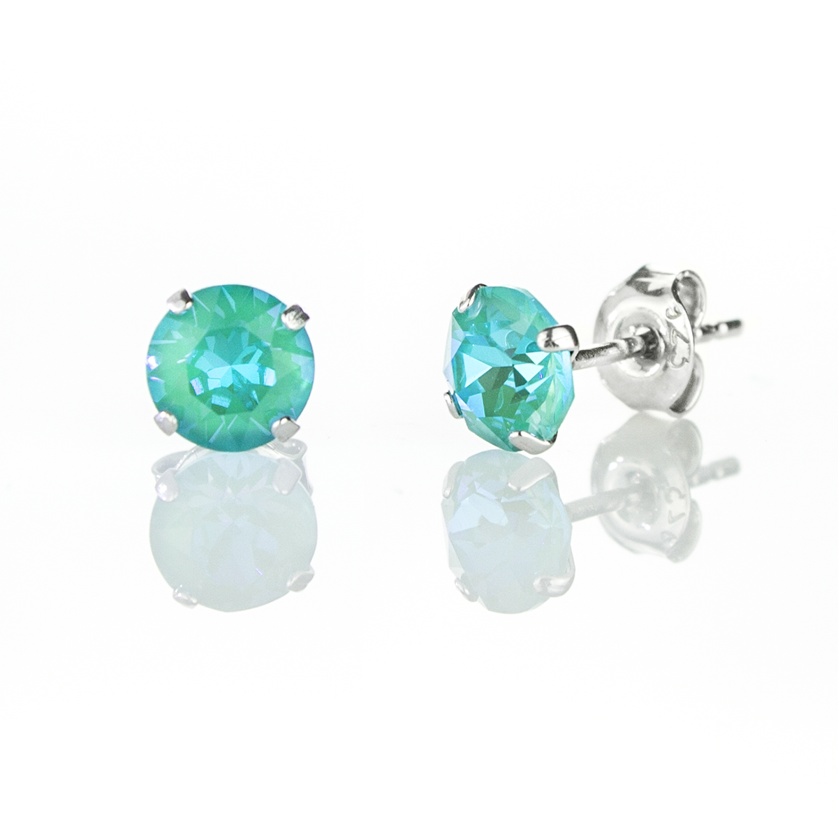 Сребърни обеци на винт Round Burgundy Delight с австрийски кристали