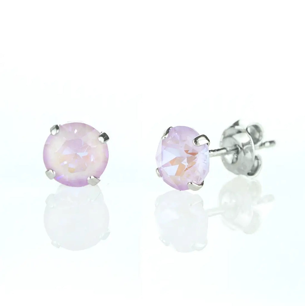 Сребърни обеци на винт Round Burgundy Delight с австрийски кристали