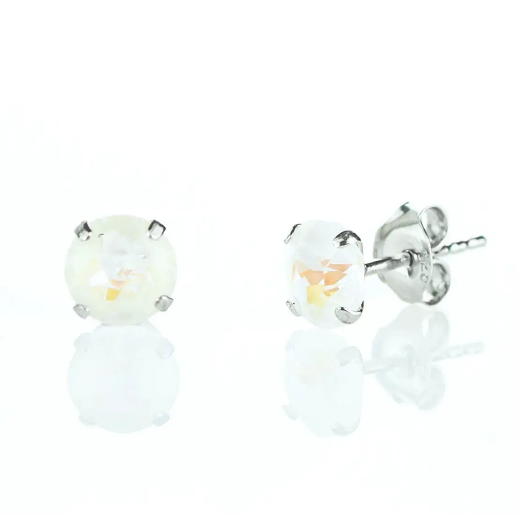 Сребърни обеци на винт Round Burgundy Delight с австрийски кристали