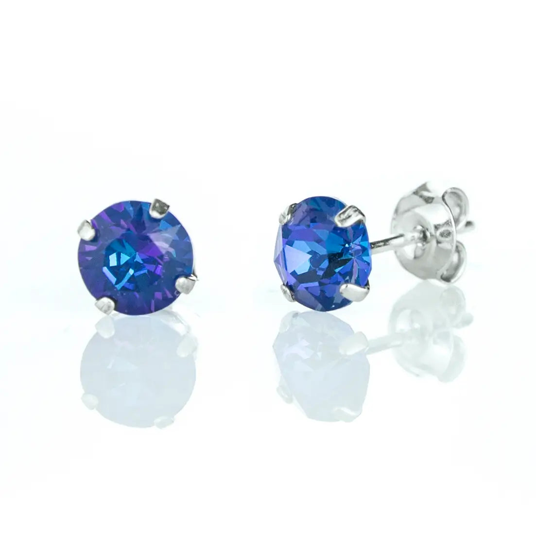 Сребърни обеци на винт Round Burgundy Delight с австрийски кристали