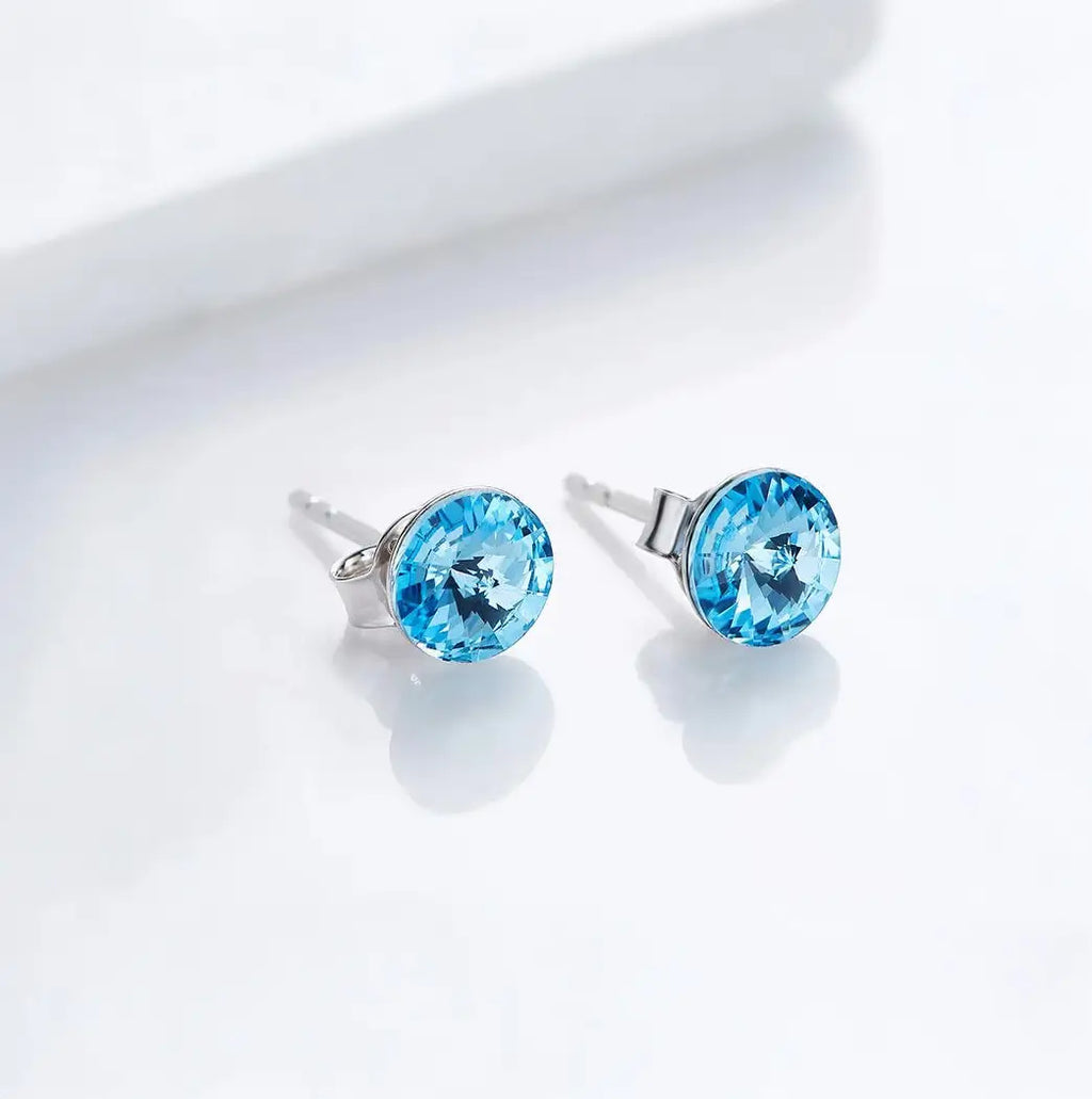 Сребърни обеци  на винт с кристали Риволи 2 размера