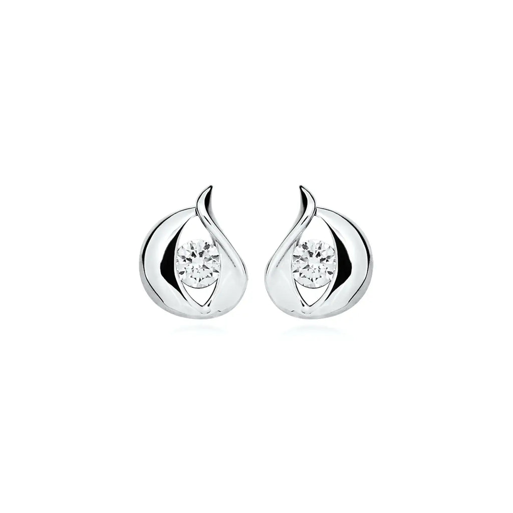 Сребърни обеци на винт Tear Drop Shine с циркони