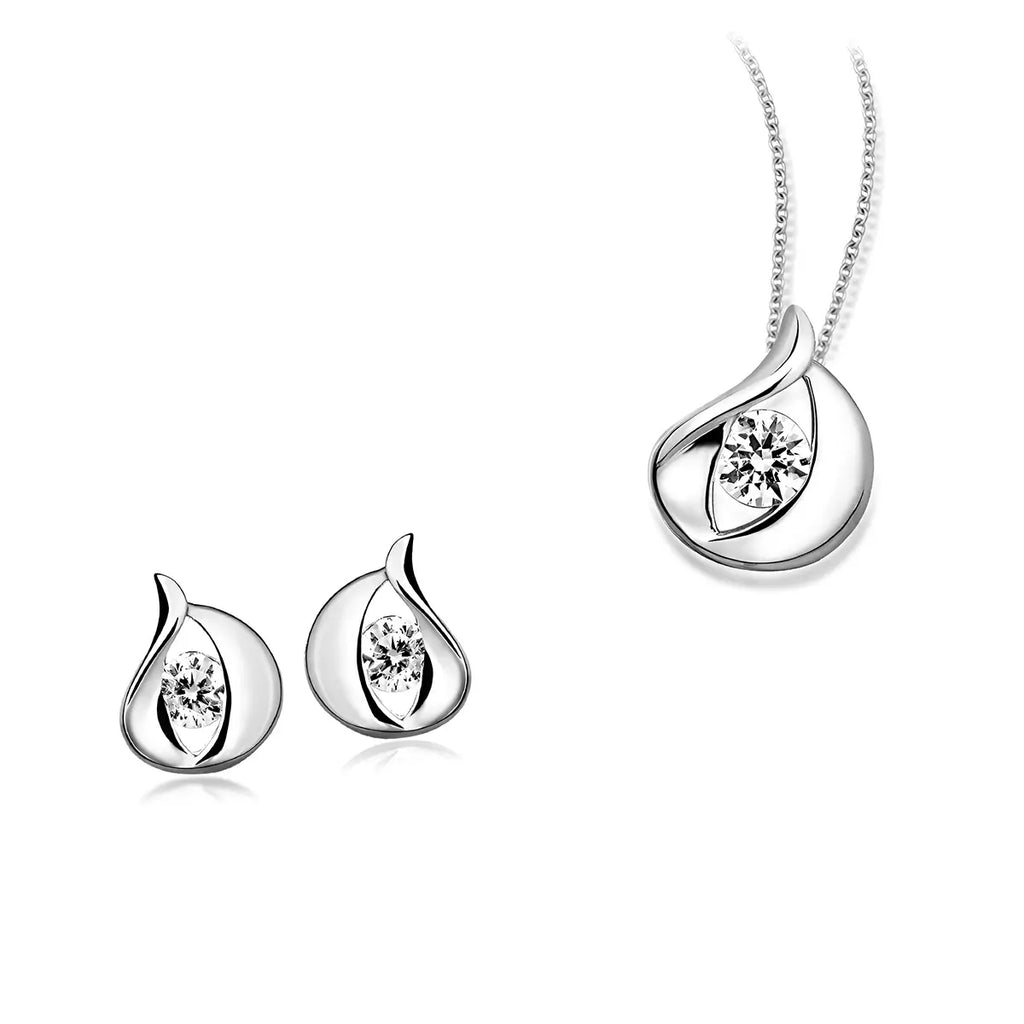 Сребърни обеци на винт Tear Drop Shine с циркони