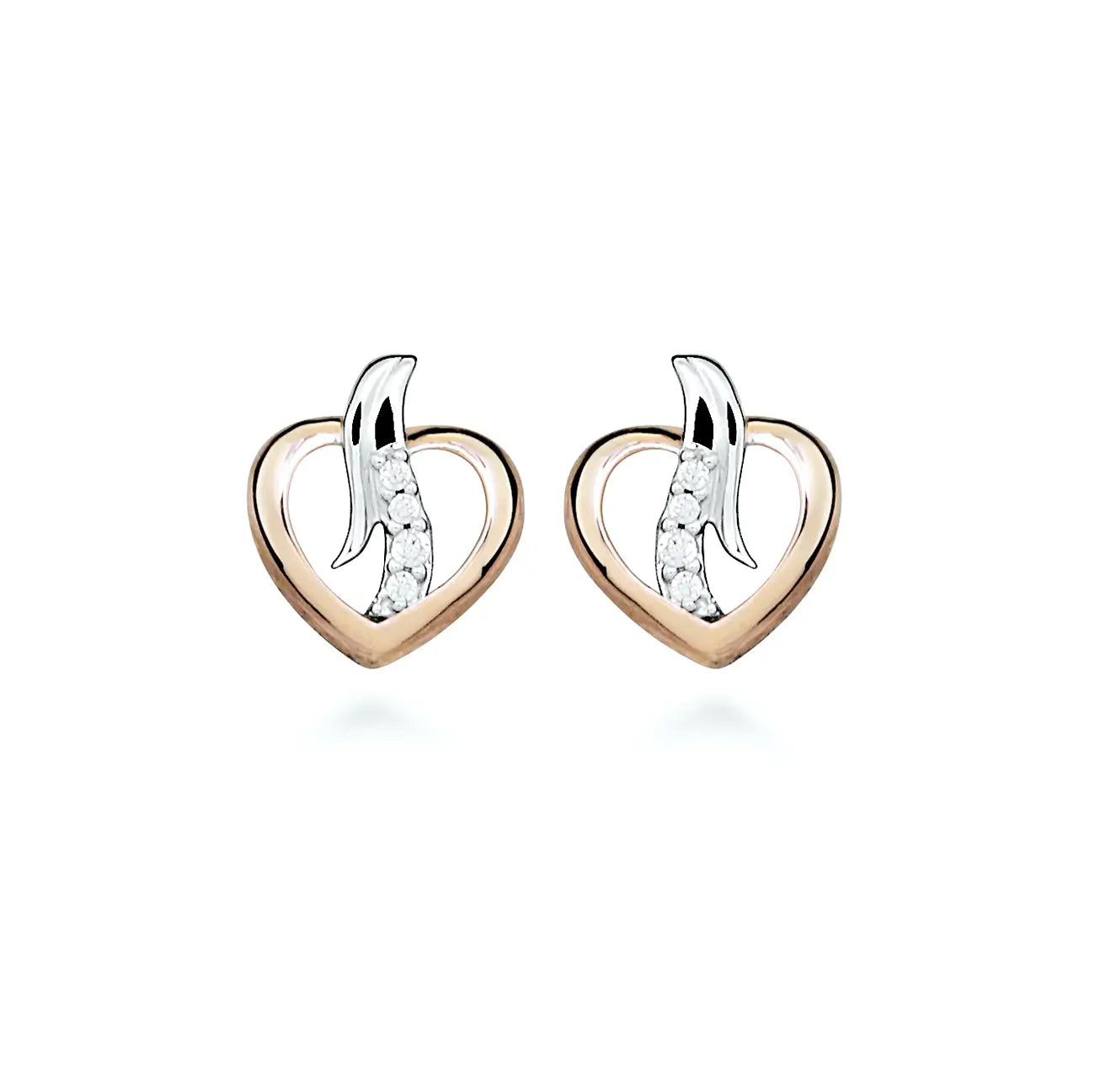 Сребърни обеци с форма на сърце с двуцветен дизайн