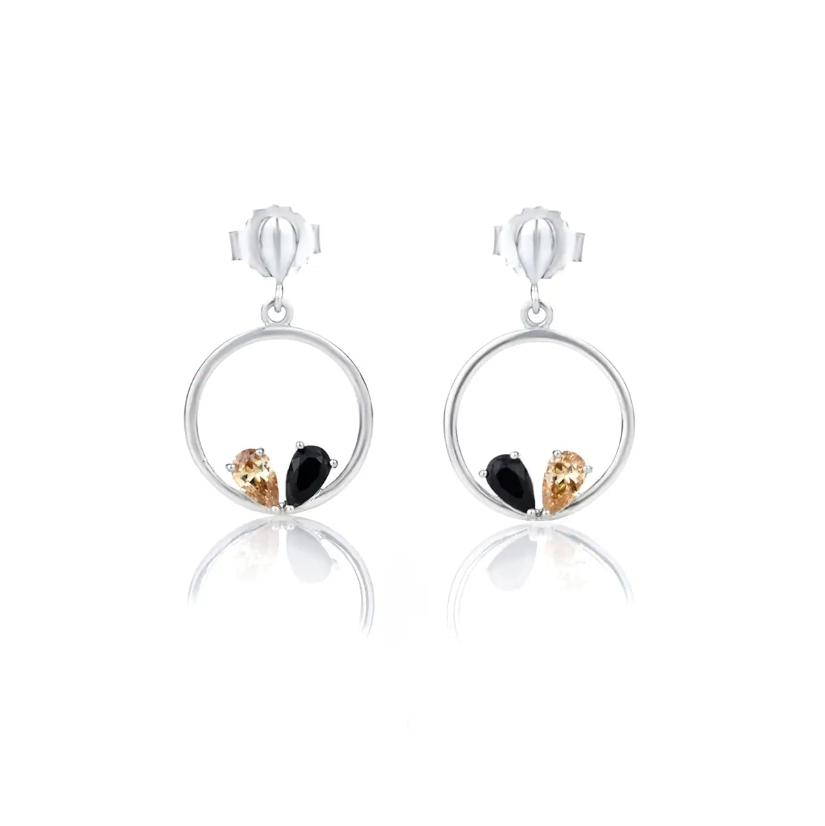 Сребърни обеци с черни и златисти циркови, фина бижутерия