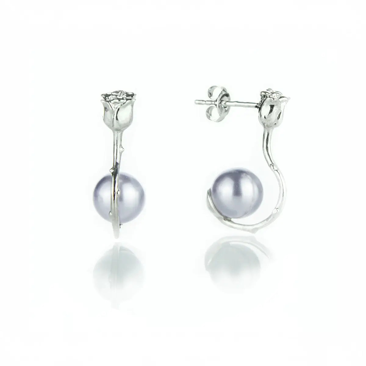 Сребърни обеци с розова перла и форма на роза