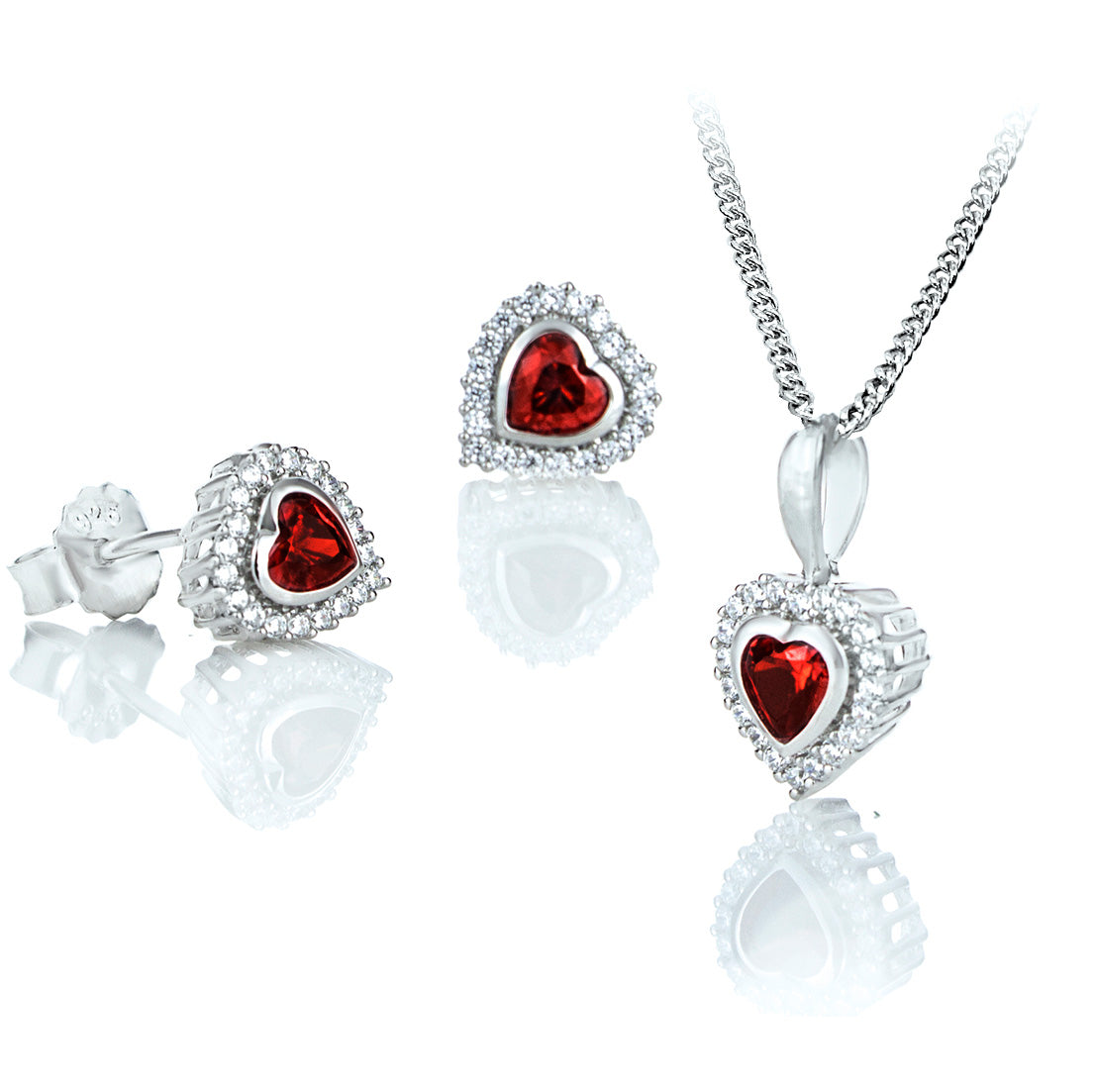 Сребърни обеци с Нано Гранат и циркони Форма на сърце