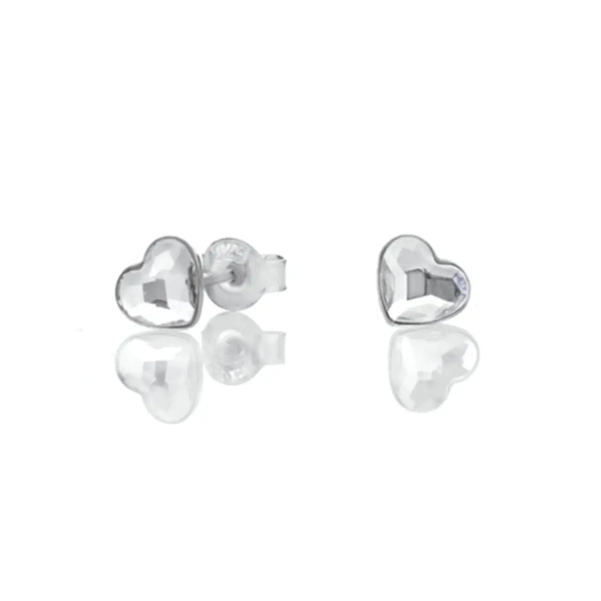 Сребърни обеци  Сърца на винт с блясък на австрийски кристали 2 размера