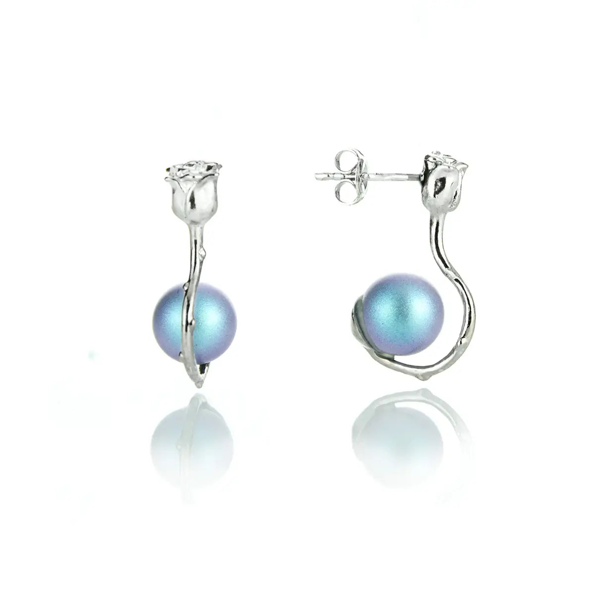 Сребърни обеци с розова перла и форма на роза