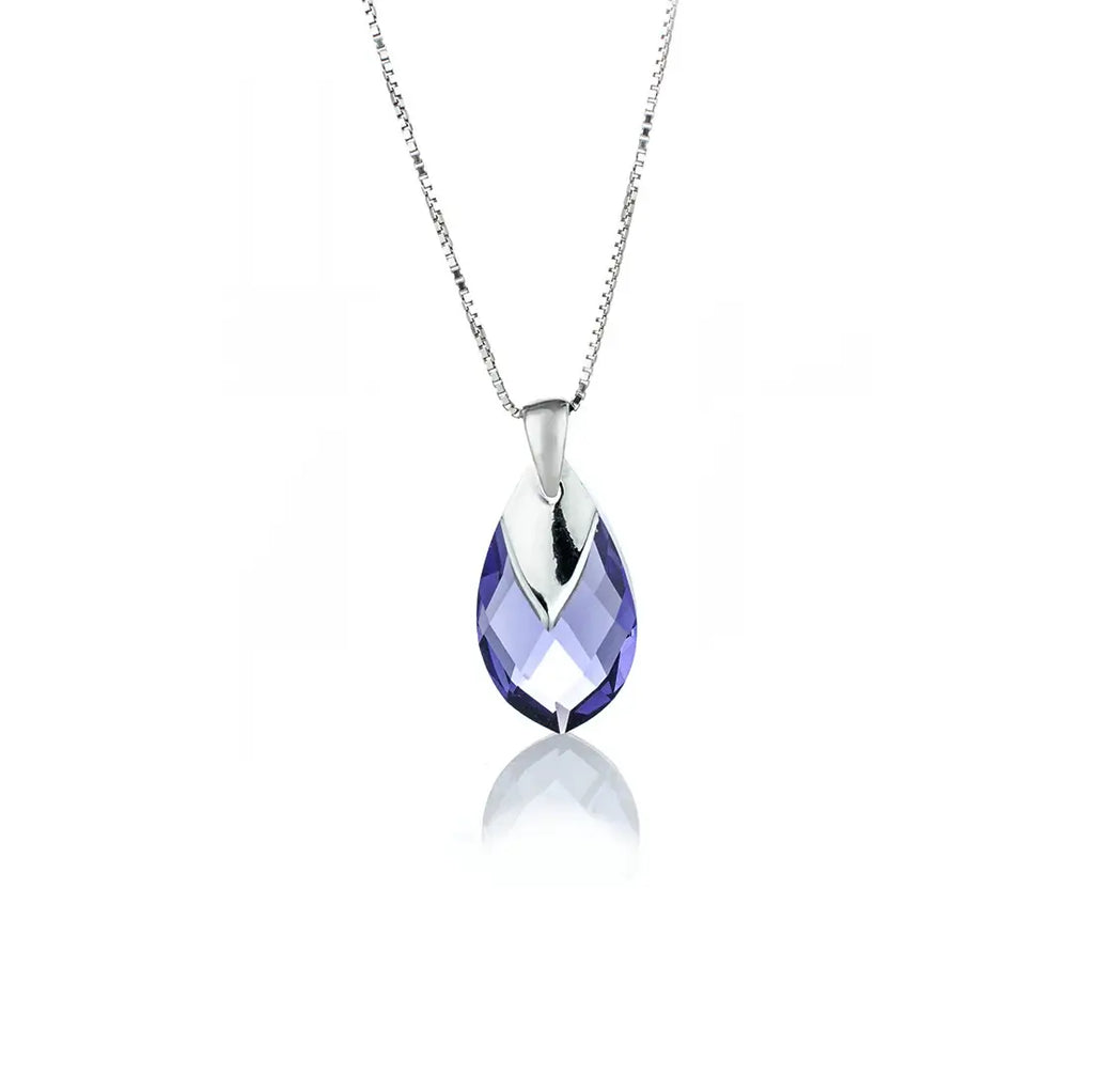 Сребърно колие Aquamarine Shine Teardrop с австрийски кристали 2 размера