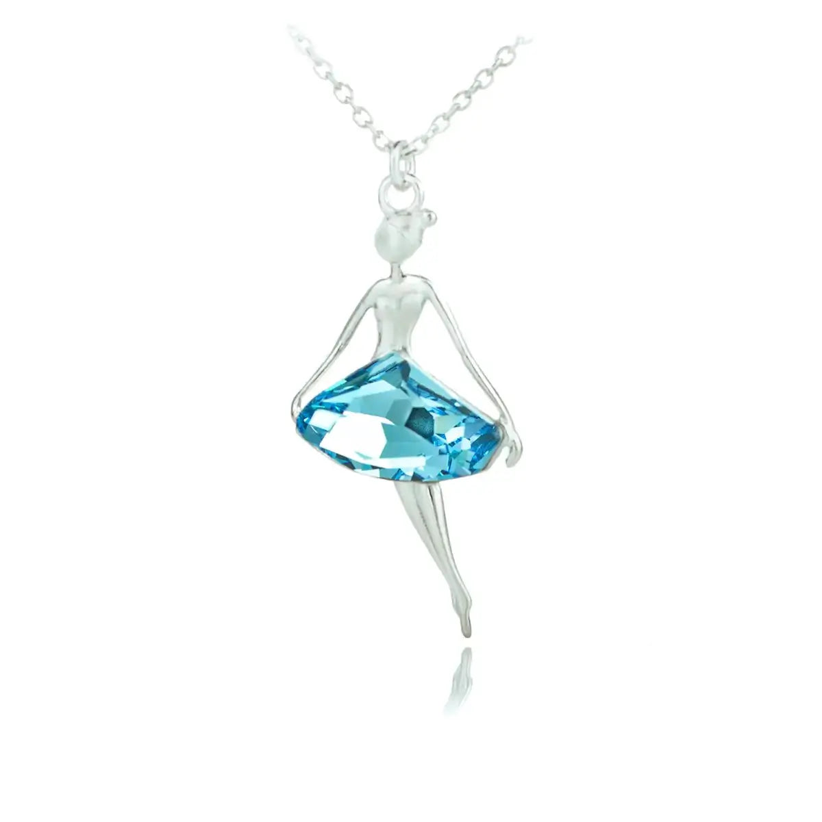 Сребърно колие с форма на балерина със синя рокля- кристал Сваровски