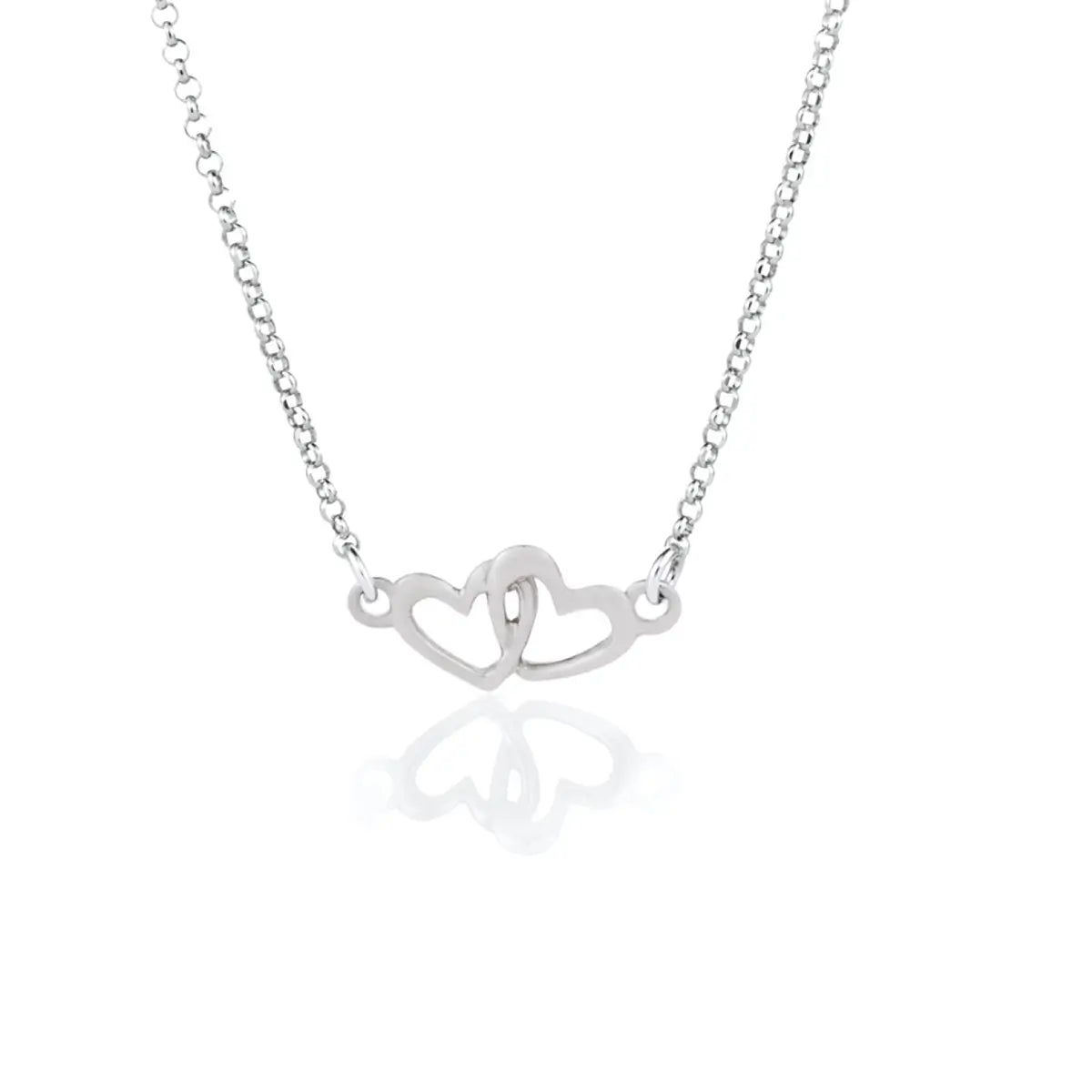 Сребърно колие с две преплетени сърца