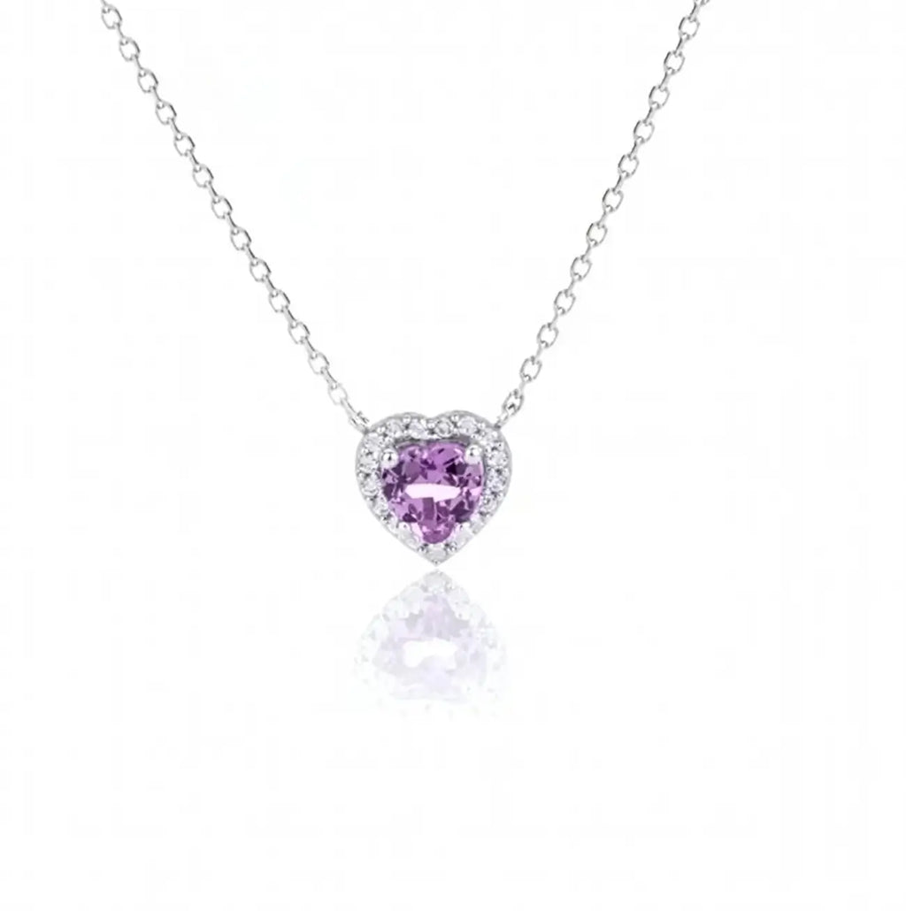 Сребърнo колие Heart Amethyst Glow с Нано аметист и циркони