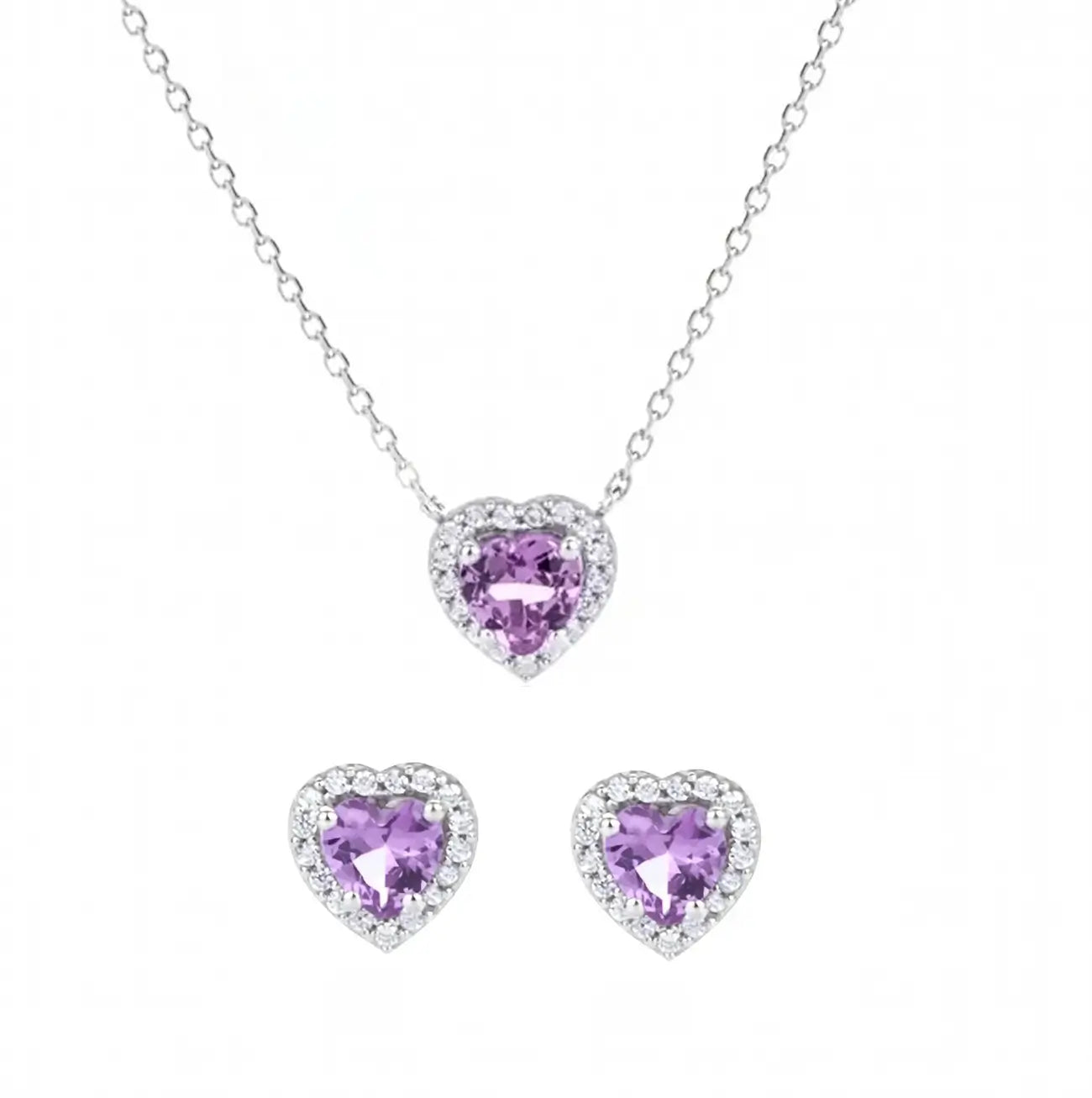 Сребърнo колие Heart Amethyst Glow с Нано аметист и циркони
