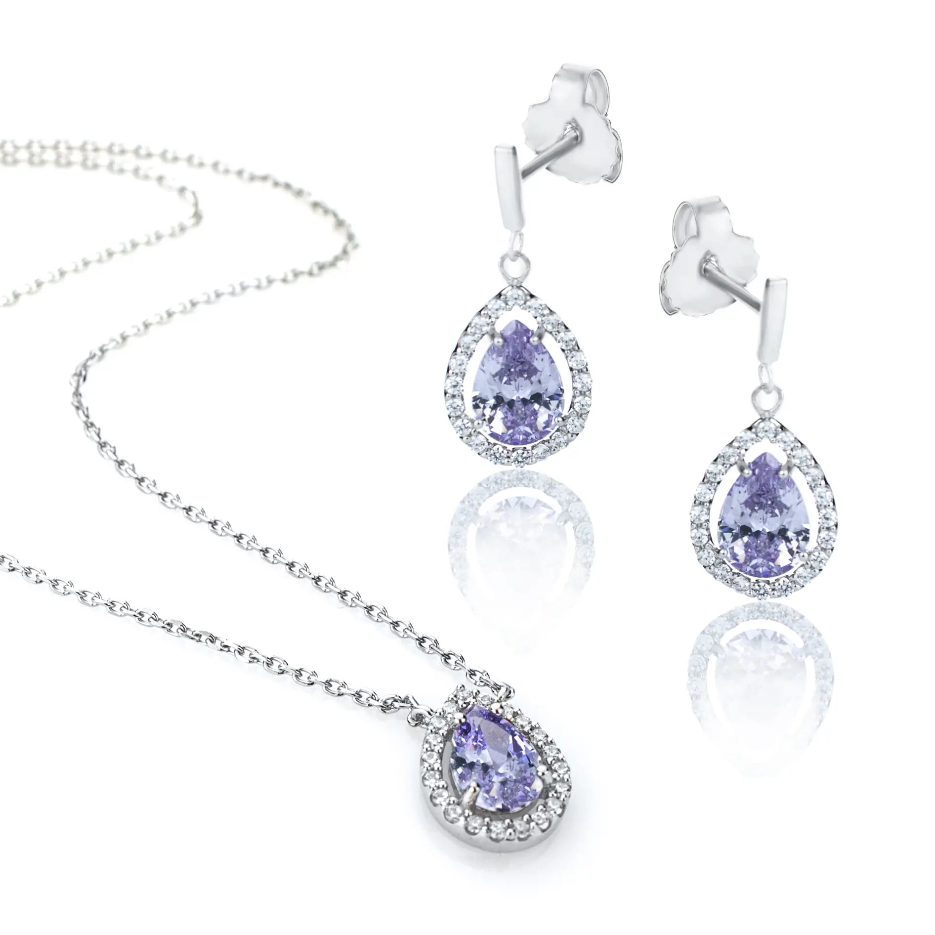 Сребърни обеци Lavender Teardrop Фина бижутерия