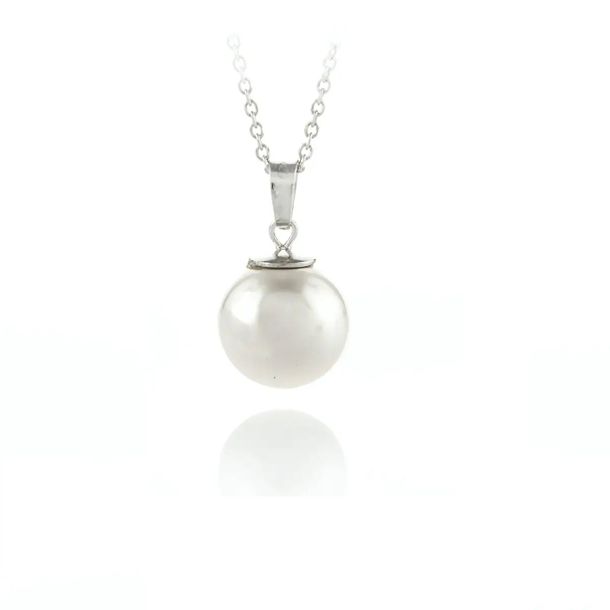 Сребърно колие с едра бяла перла