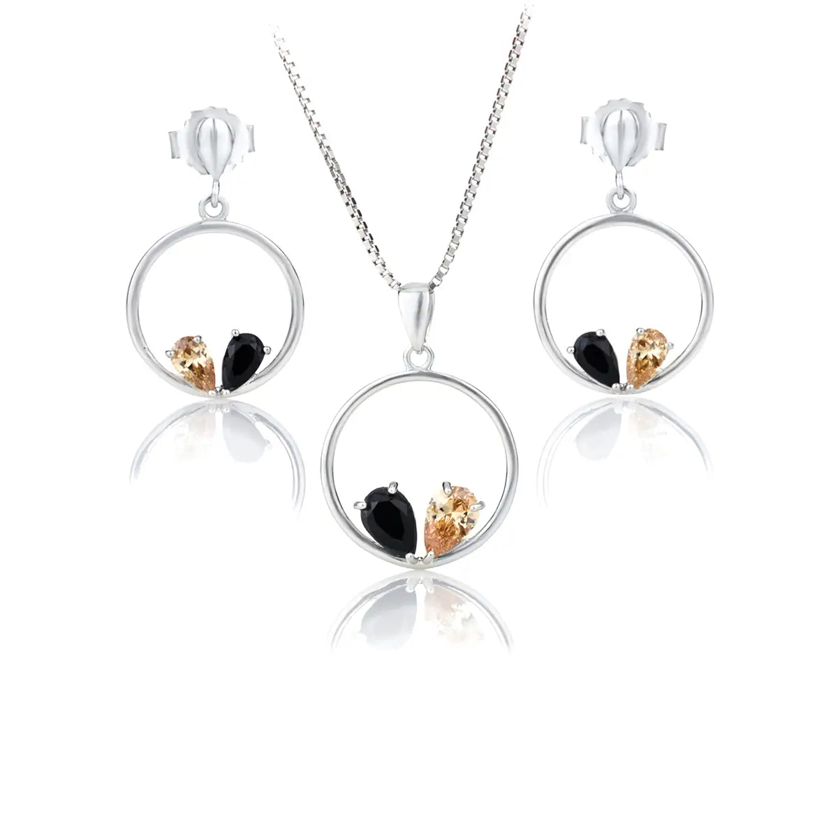 Сребърно колие с черни и златисти циркони Минимализъм с характер