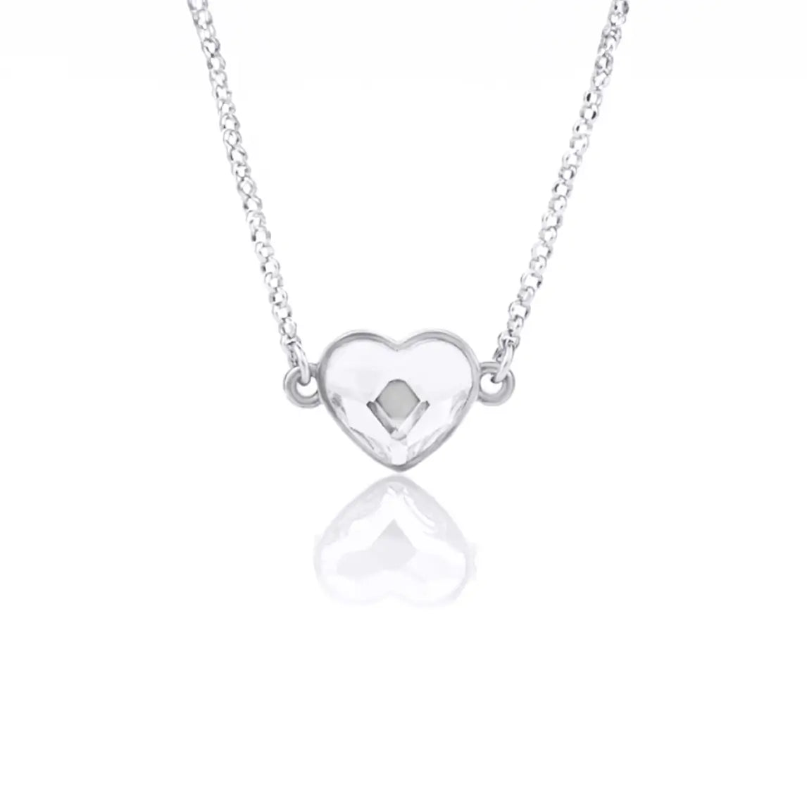 Сребърно колие с кристално розово сърце