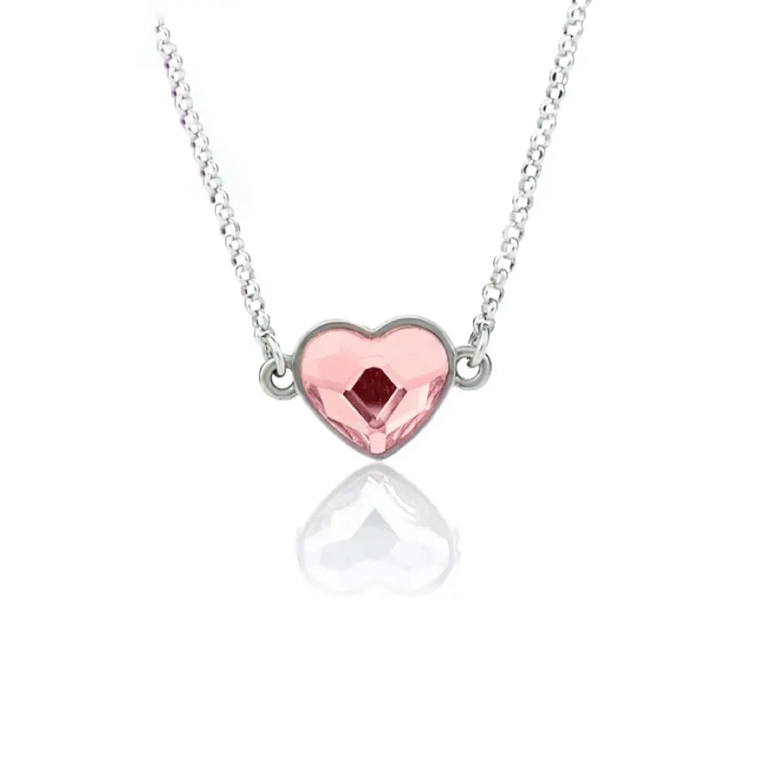 Сребърно колие с кристално розово сърце