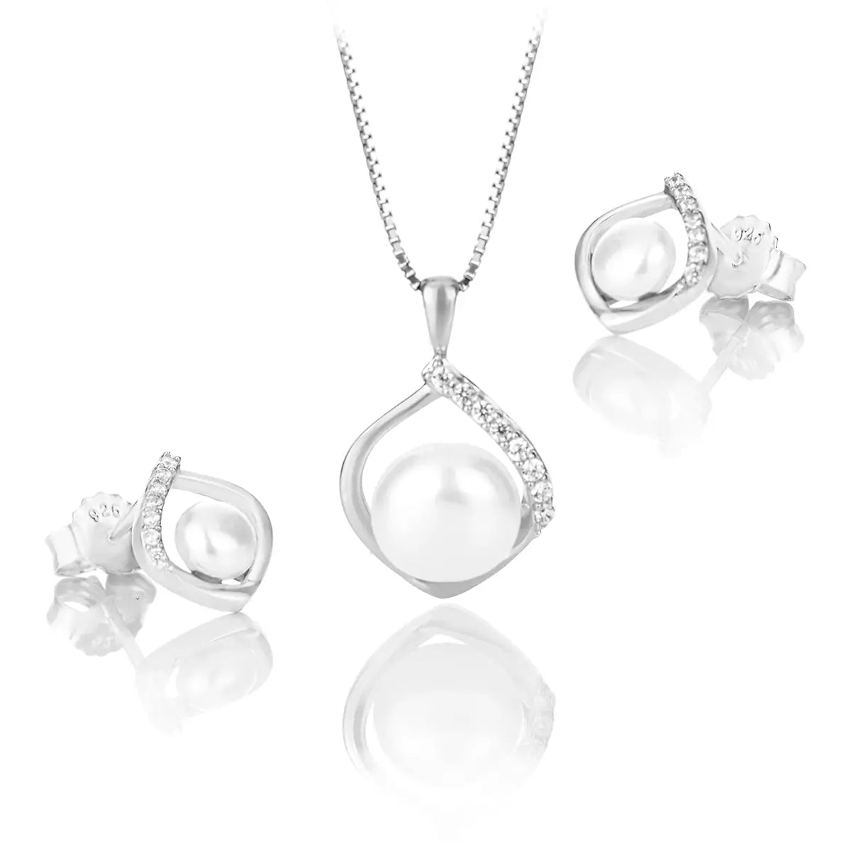 Сребърно колие с Речна перла и циркони Блясък в модерна геометрия