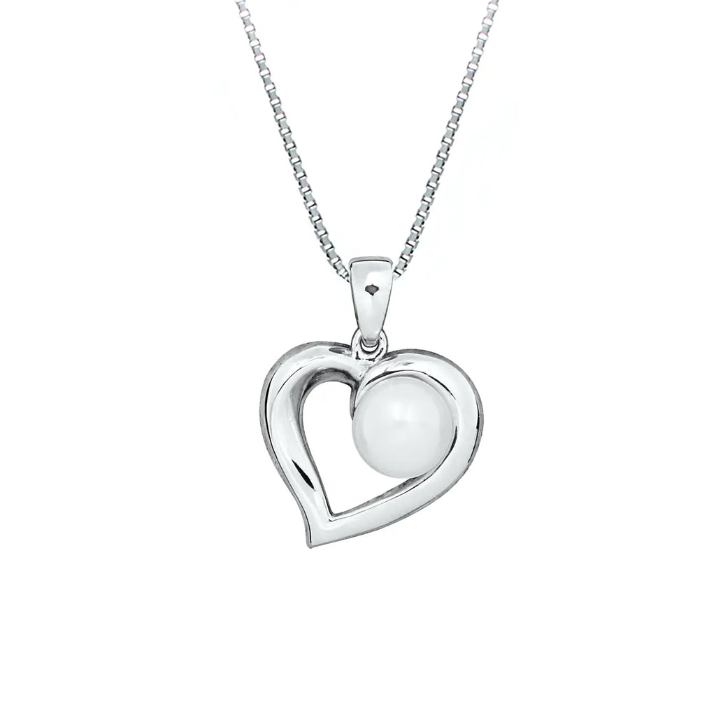 Сребърно колие с форма на сърце с речна перла, фина бижутерия