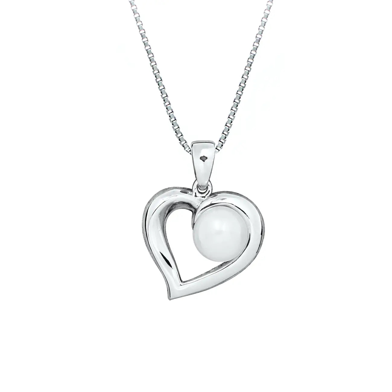 Сребърно колие с форма на сърце с речна перла, фина бижутерия