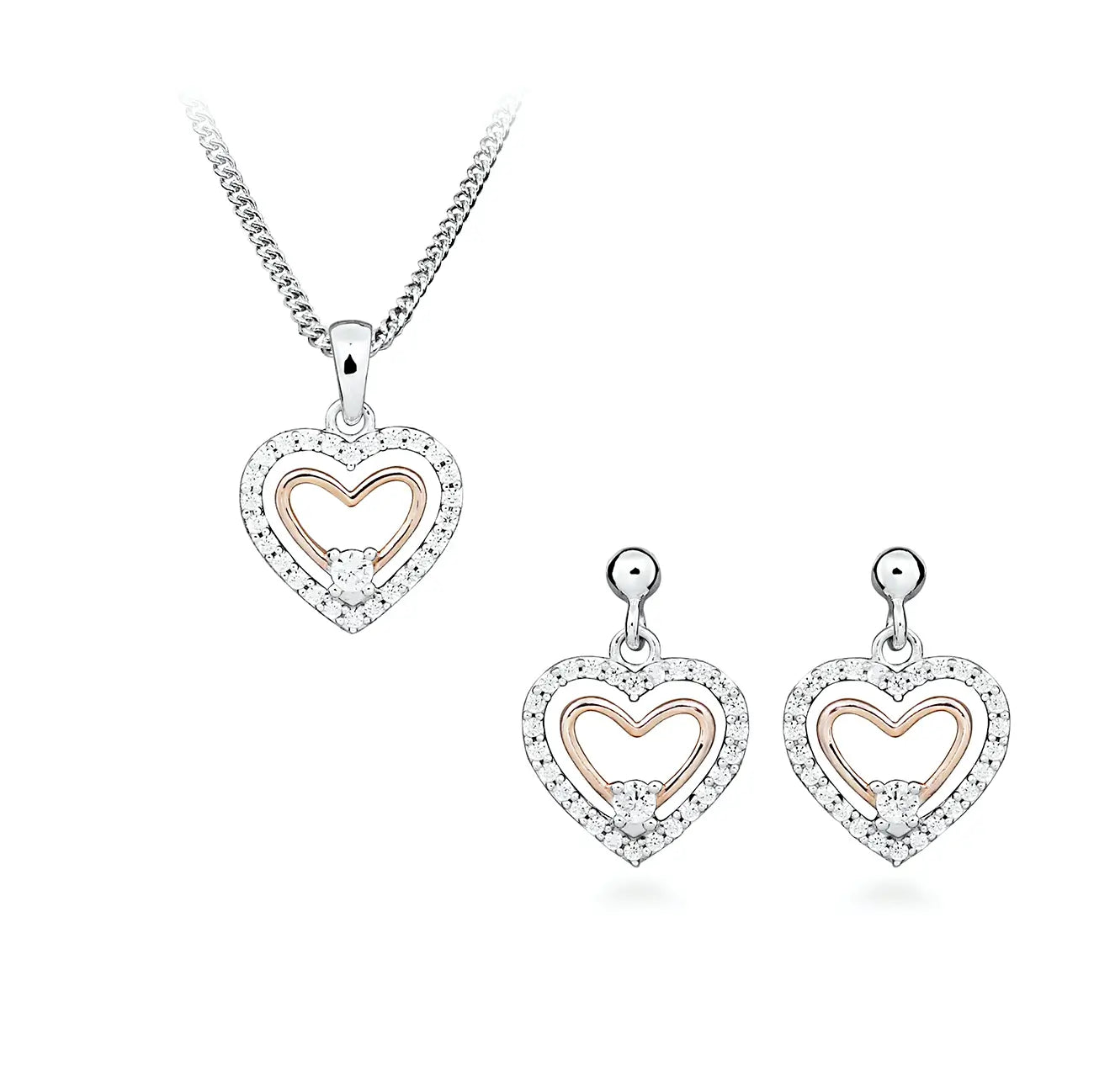 Сребърнo колие Сърце с Розово злато и циркони Двуцветна елегантност