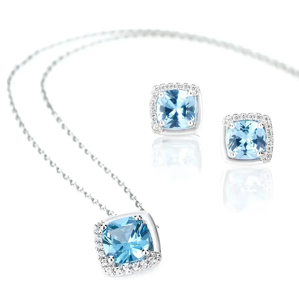 Сребърно колие със синтетичен Син Шпинел Квадратен дизайн