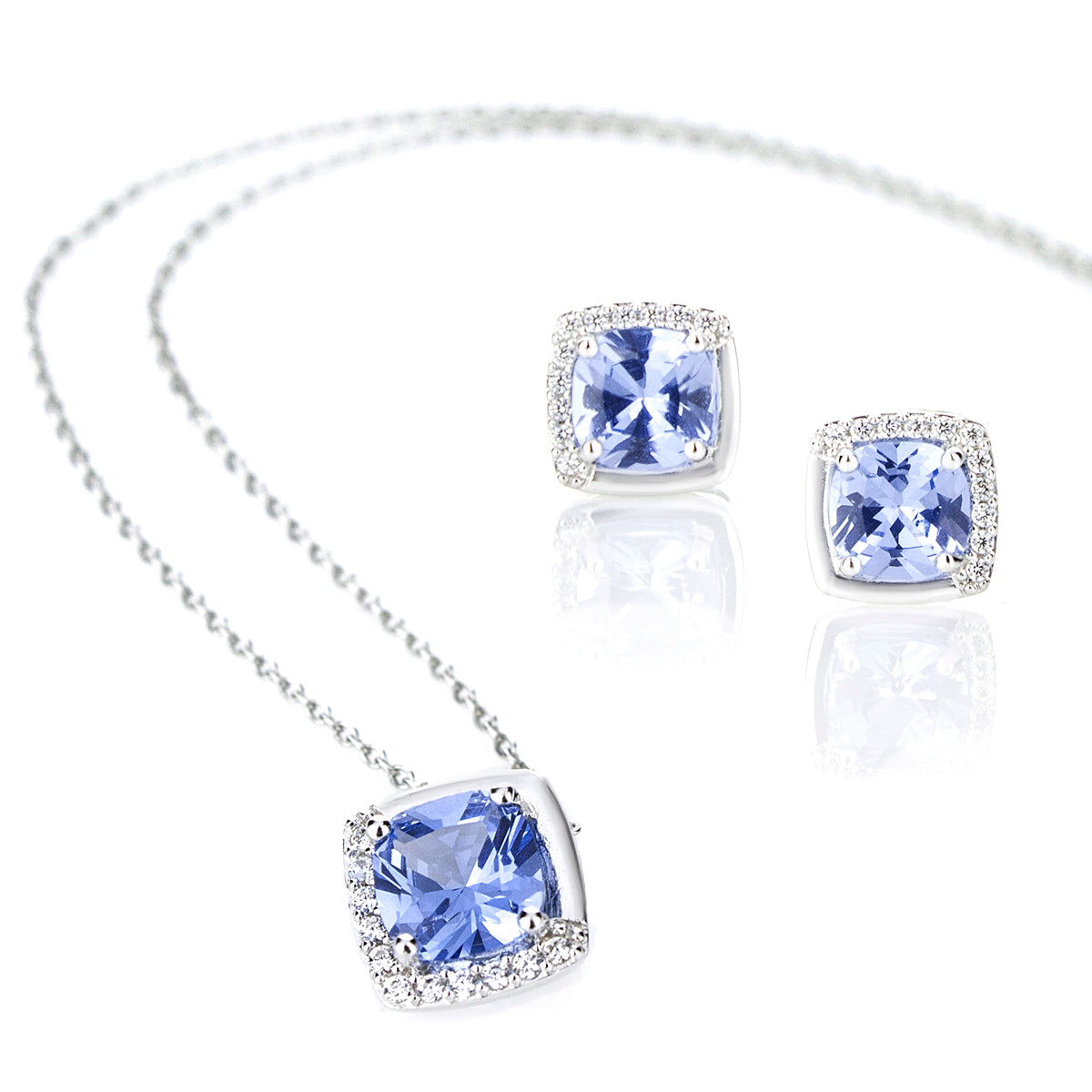 Сребърно колие със синтетичен Син Шпинел Квадратен дизайн