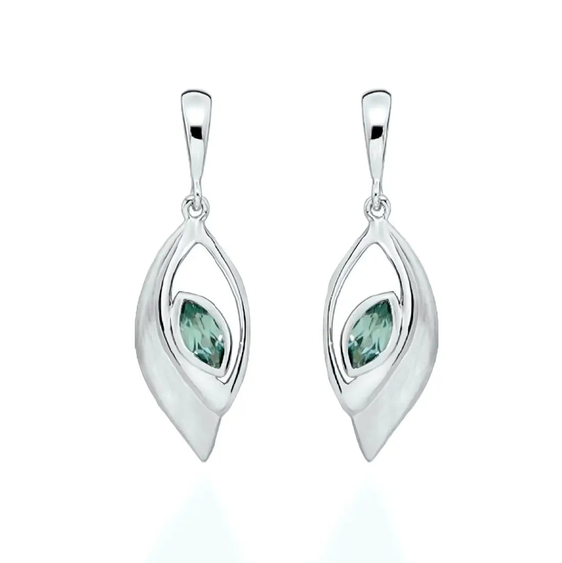 Винтидж обеци с нано турмалин с изящна форма от Сребро 925 с комбиниран сатениран и полиран финиш