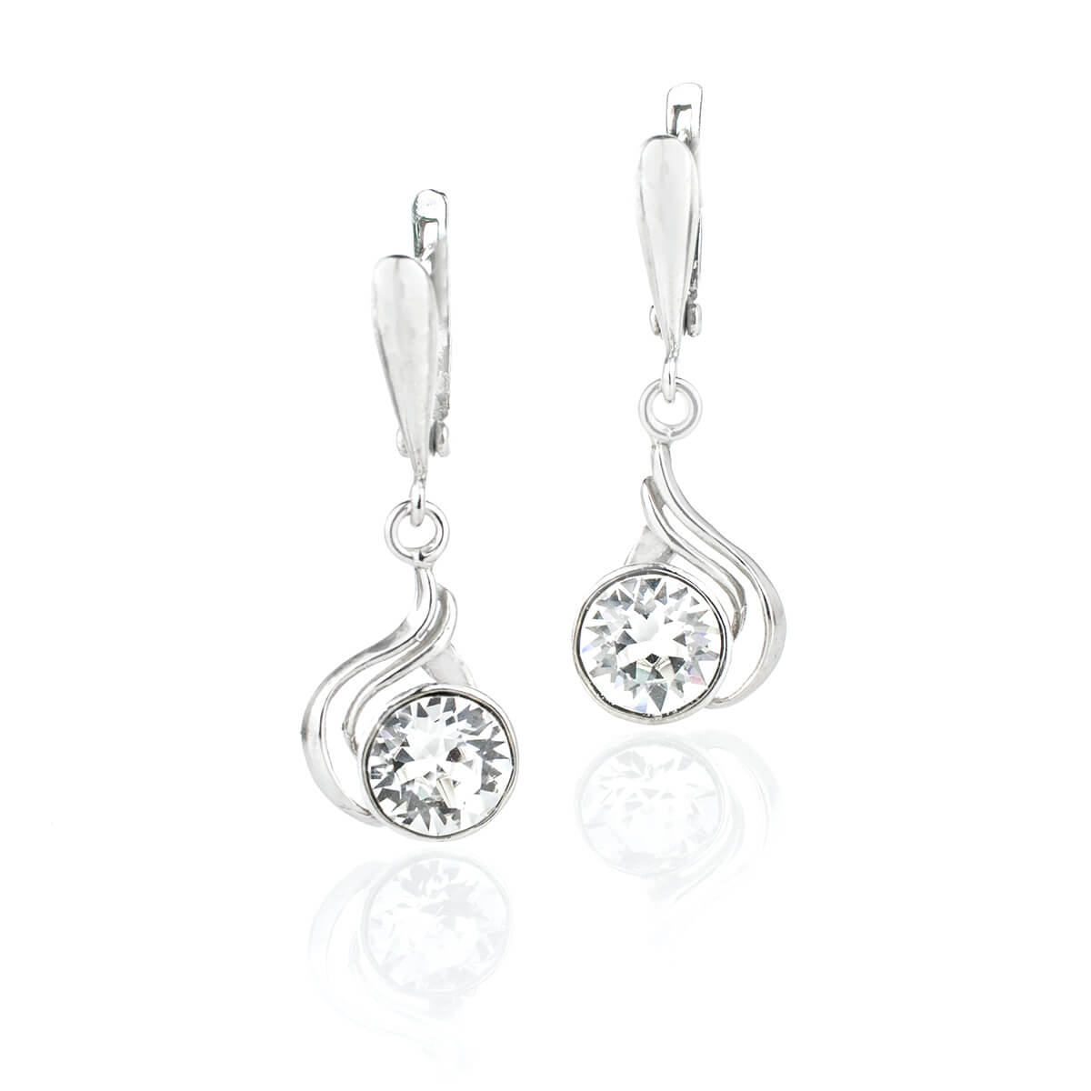 Висящи сребърни обеци с фасетирани сини кристали