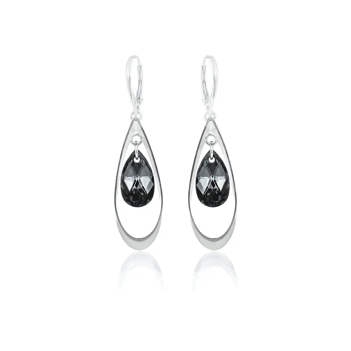 Висящи модерни обеци с кристални капки в графитен цвят