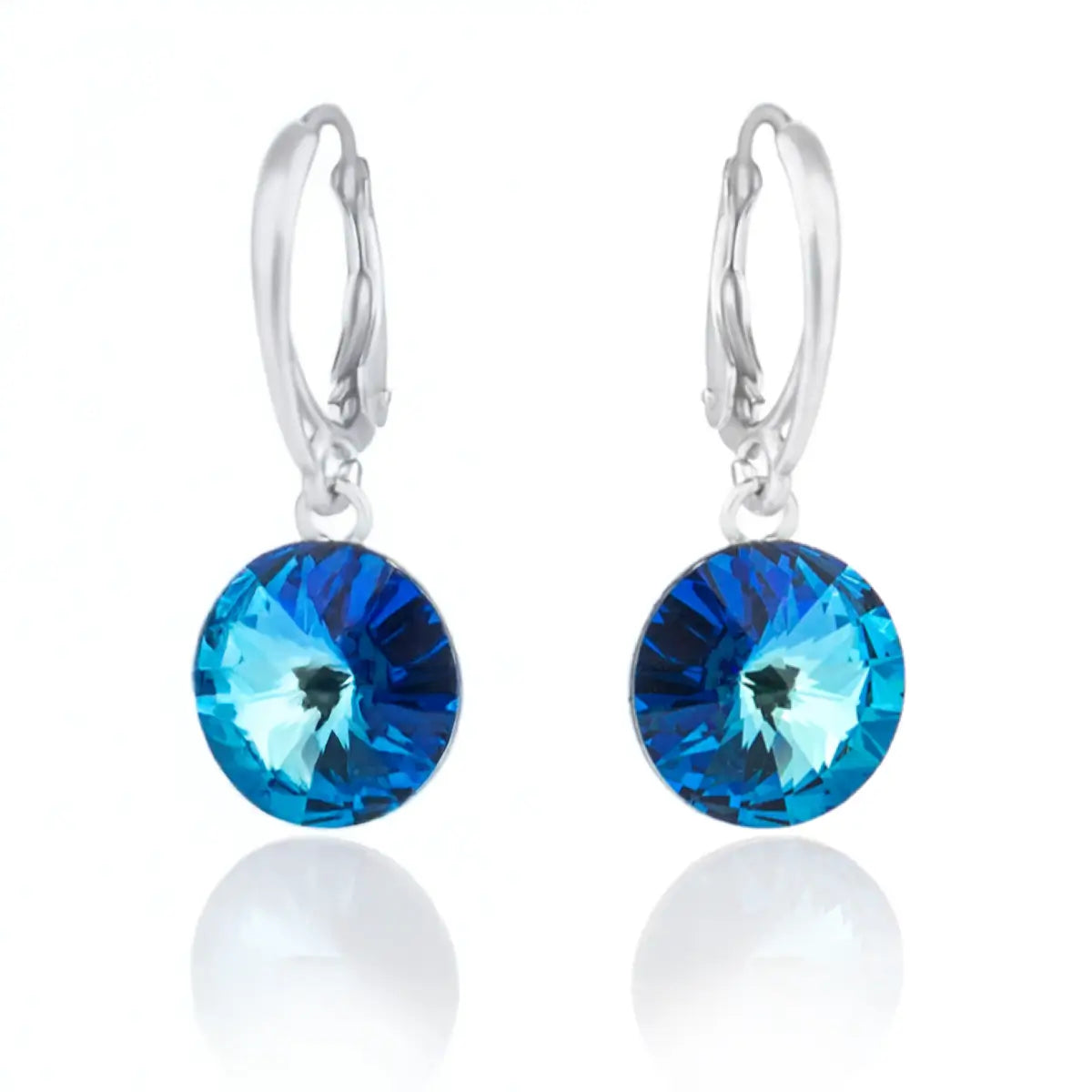 Висящи сребърни обеци  на панта с кристали Риволи